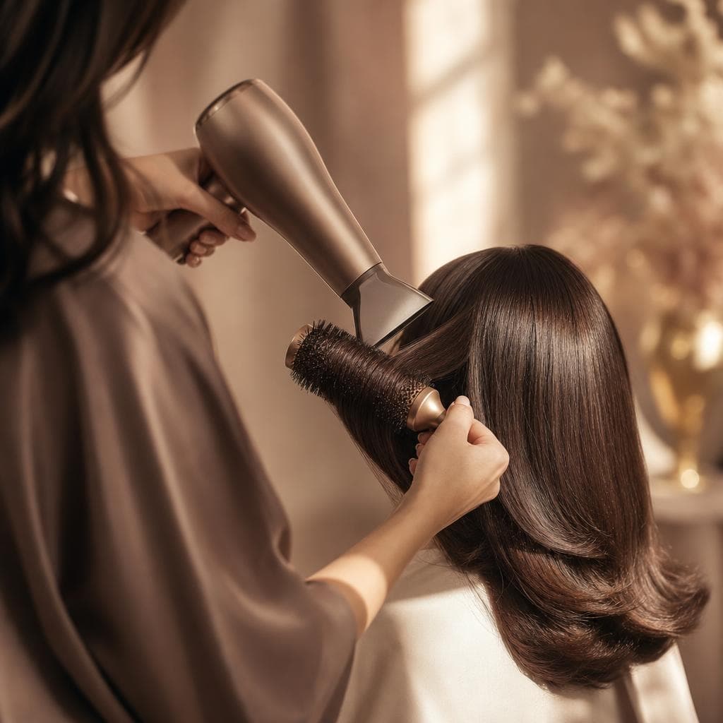 Stylist working on client's hair