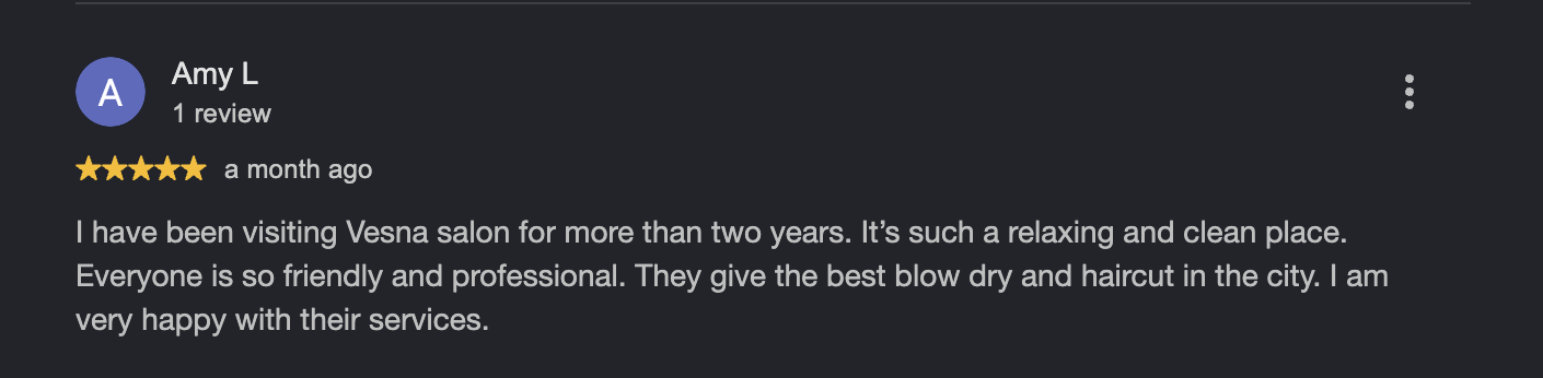 Google review from Amy L