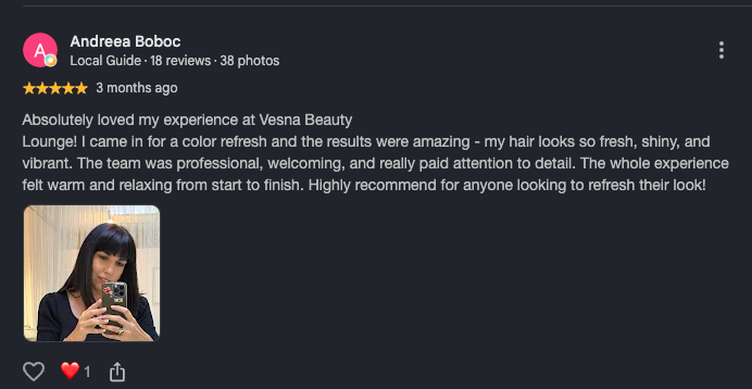 Google review from Andreea Boboc