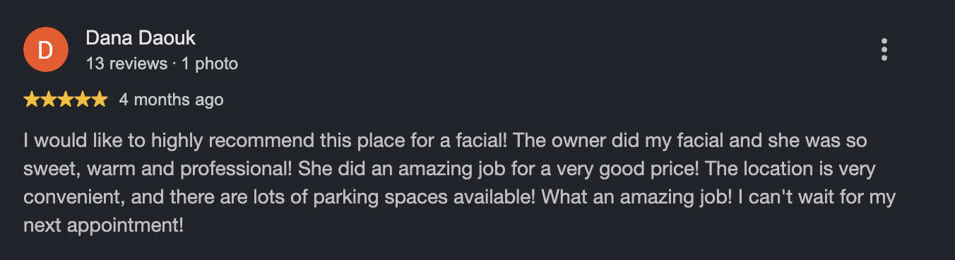 Google review from Dana Daouk