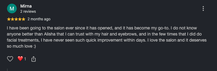 Google review from Mirna