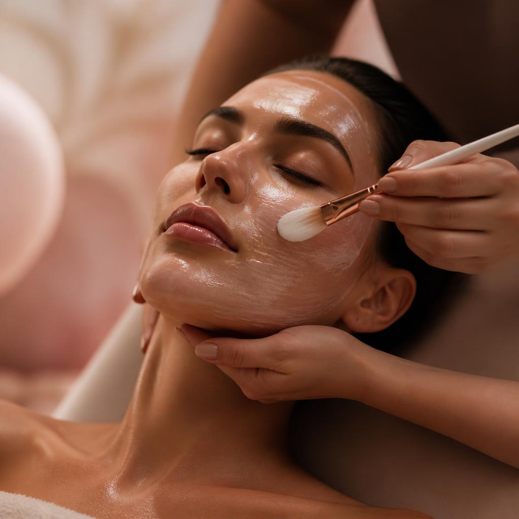 Cosmetologist applying a hydrating facial mask
