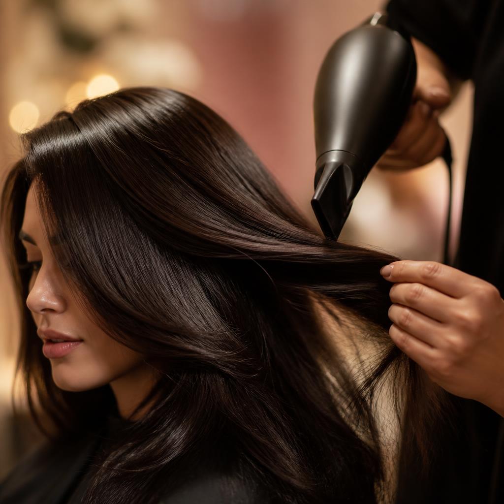 Stylist finishing a smooth blow-dry