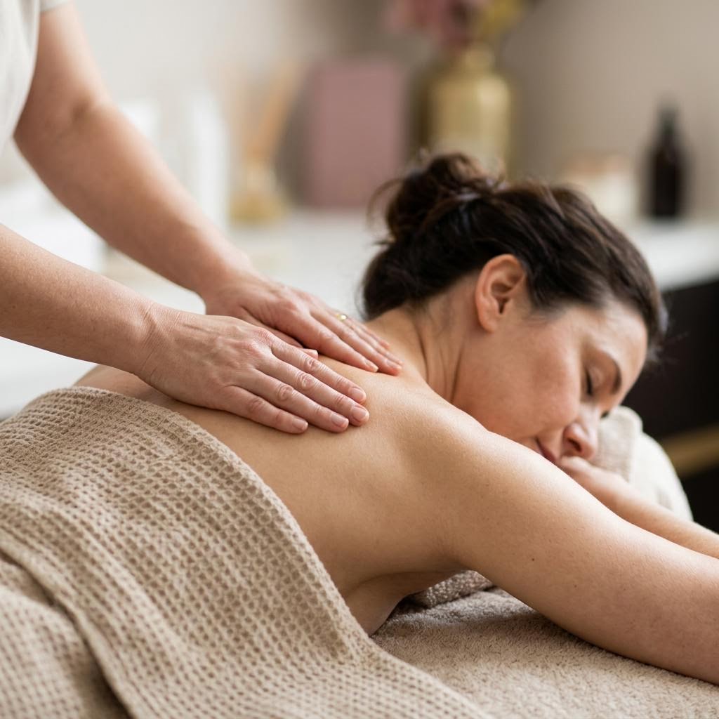 Therapist giving a shoulder and upper-back massage