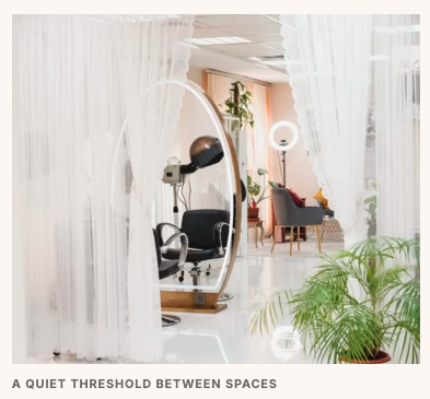 A quiet threshold between the salon and spa spaces at Vesna Beauty Lounge